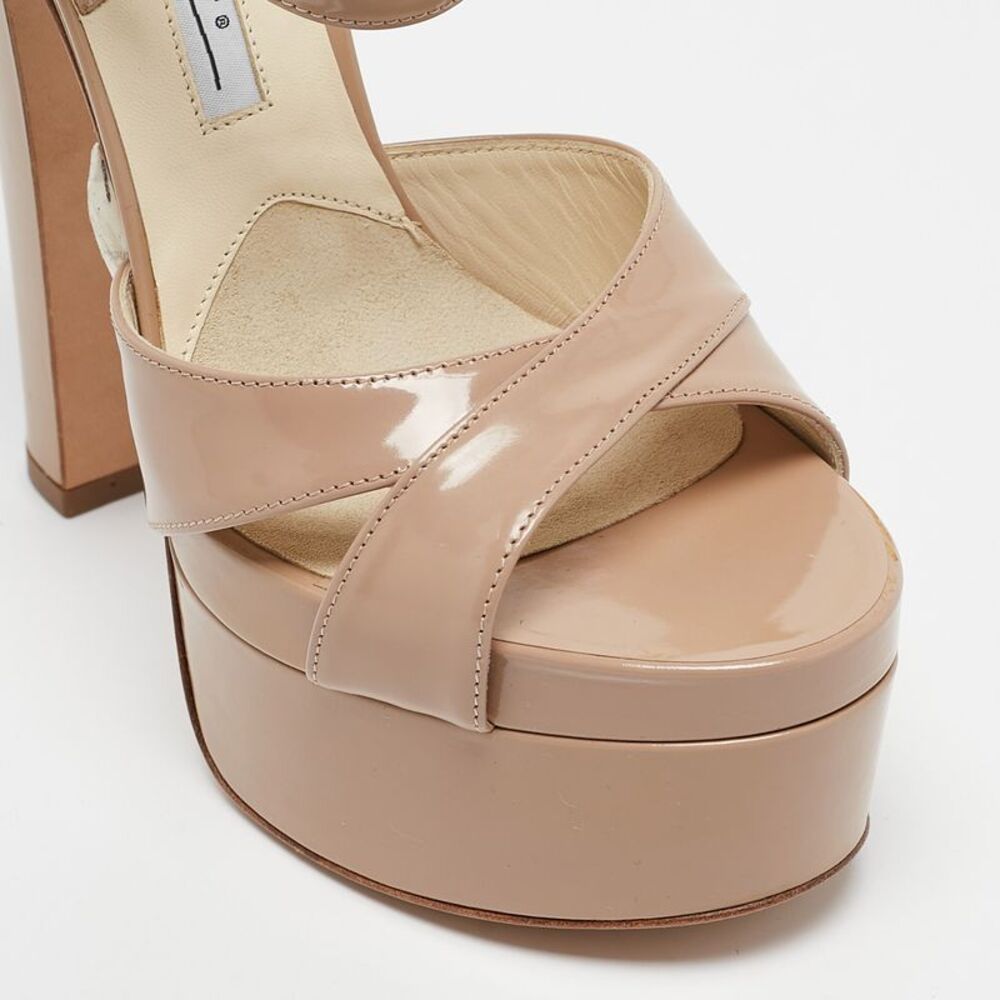 Brian Atwood Beige Patent Leather Carmen Platform Sandals Size 37.5 - Picture 7 of 7